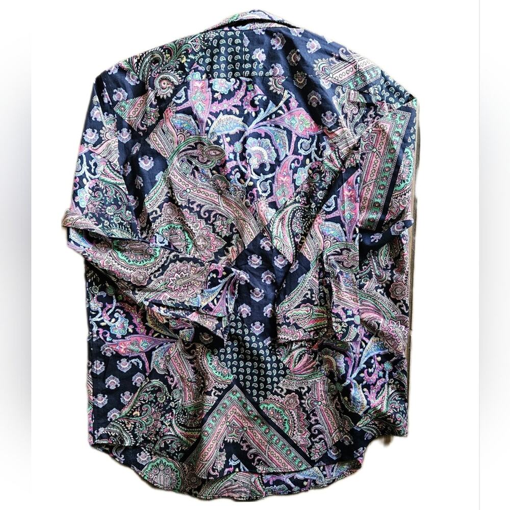 Lauren Ralph Lauren Women Large Paisley Patchwork Button Down Shirt Navy Pink - Picture 6 of 11